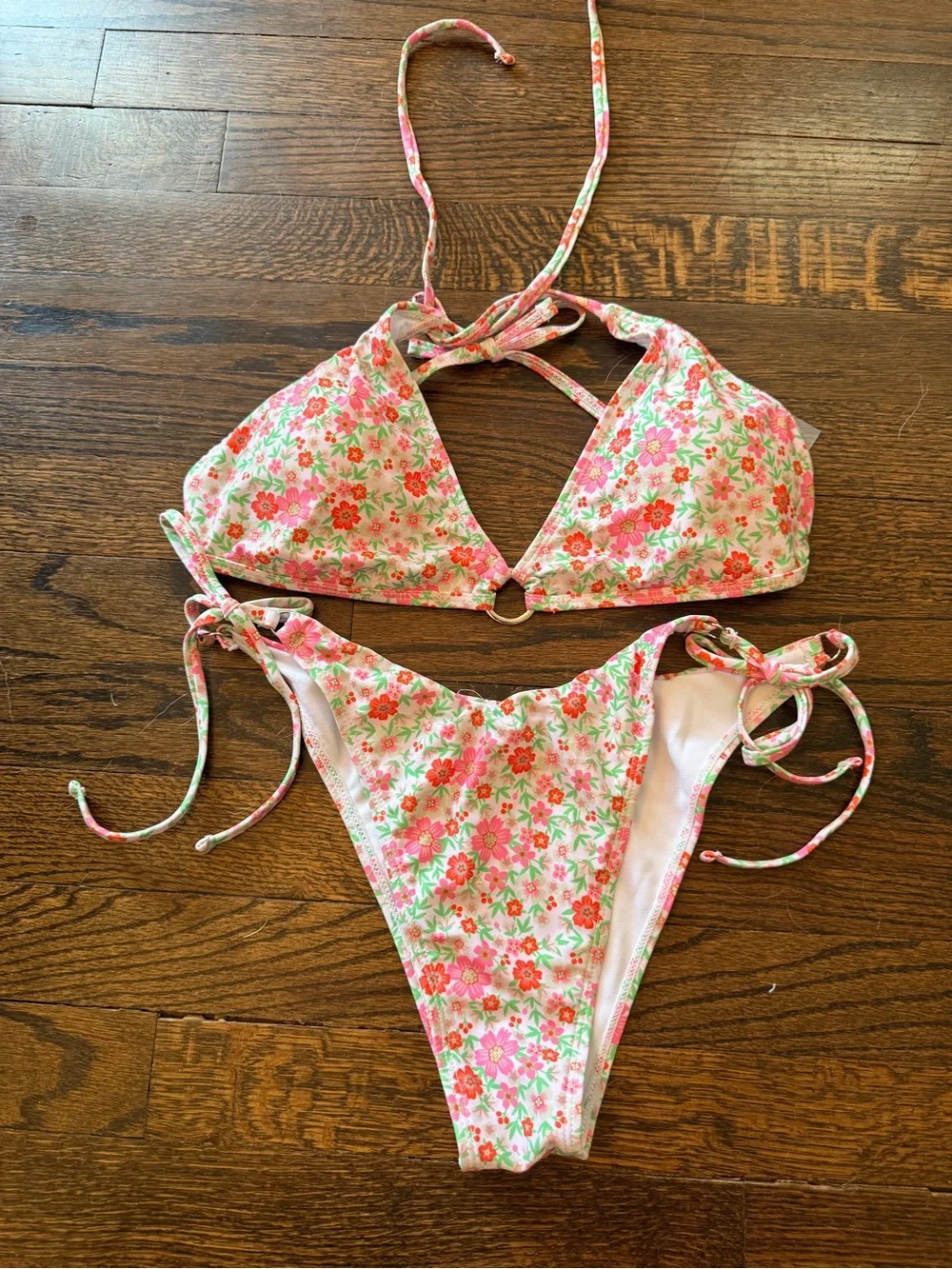 Pink Floral Girls' Tie Bikini Set